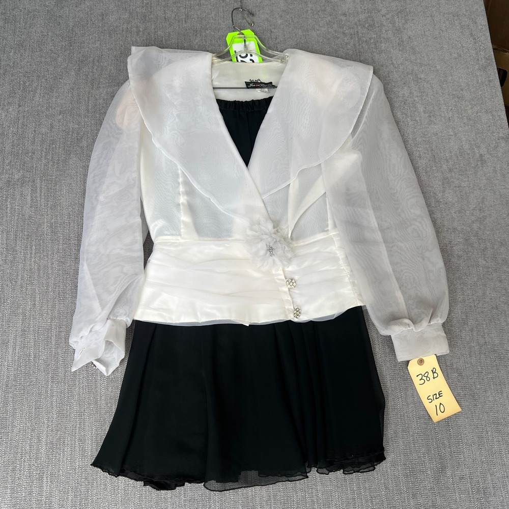 Vintage Justin David 2-Piece Skirt Suit Set Womens 10 White Black Chiffon Formal